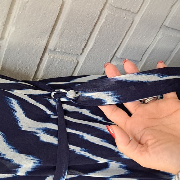 DKNY Navy Lined Belted Sheer Overla Maxi Dress Size 4 - Picture 6 of 13